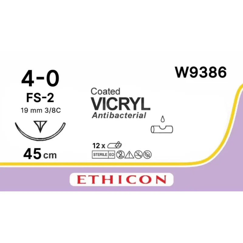 Шовный материал ВИКРИЛ 4/0, 45 см, обр.-реж. 19 мм, 3/8 W9386 12 шт./