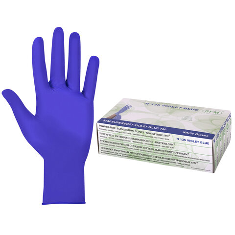 Перчатки нитриловые смотровые SFM Supersoft N135, Германия, 100 пар (200 шт.), размер S (малый), фио