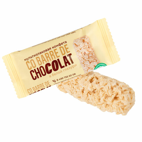 Конфеты мультизлаковые CO BARRE DE CHOCOLAT с белой глазурью, 135 г, УТ-00032332