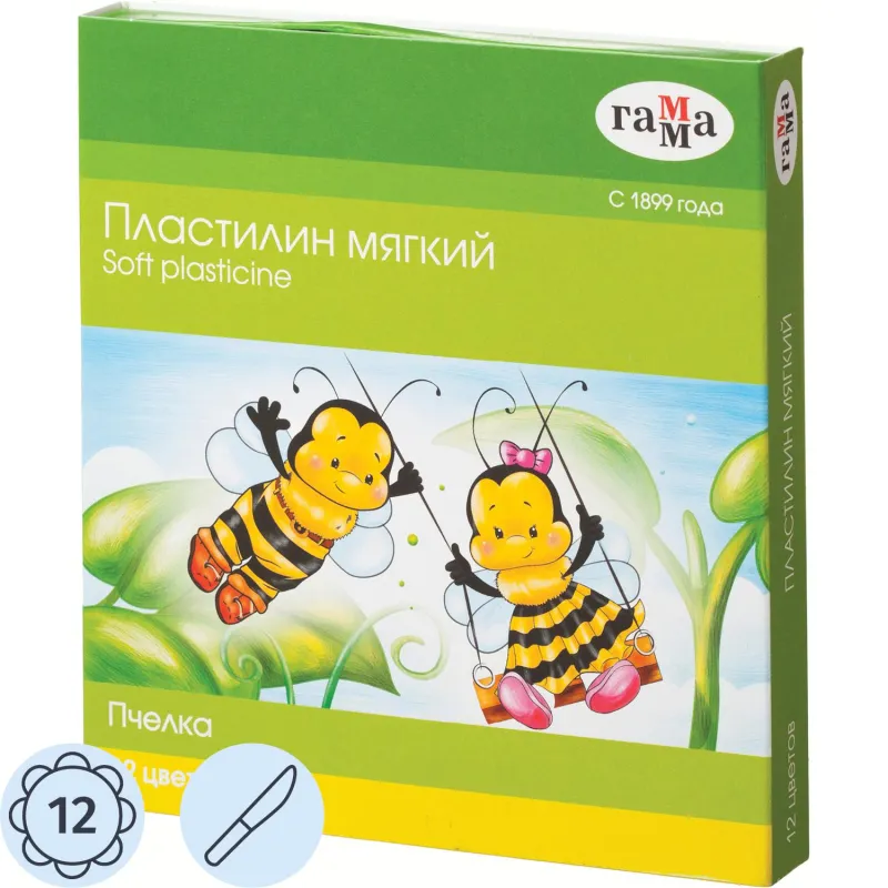 Пластилин классический Гамма Пчелка 12 цветов со стеком 180 г