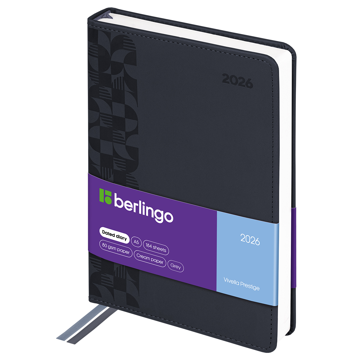 Ежедневник датированный 2026г., А5, 184л., кожзам, Berlingo "Vivella Prestige", серый
