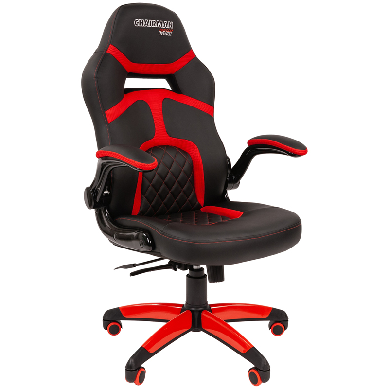 Кресло игровое Chairman "Game 18", экокожа черная/ткань красная, механизм качания, откидной подлокотник