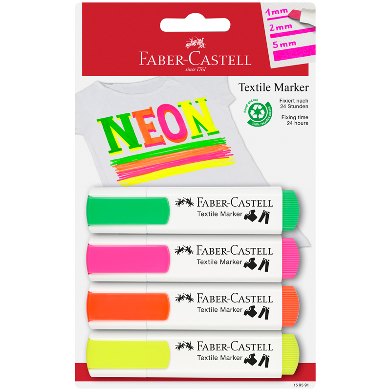 Маркер перманентный для ткани Faber-Castell "Textile Neon" 04цв., 1-5мм, блистер