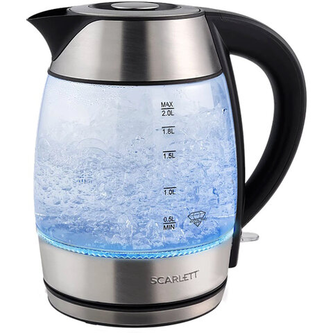 Чайник SCARLETT SC-EK27G13, 2 л, 2200 Вт, закрытый нагревательный элемент, стекло, стальной Чайник SCARLETT SC-EK27G13, 2 л, 2200 Вт, закрытый нагревательный элемент, стекло, стальной