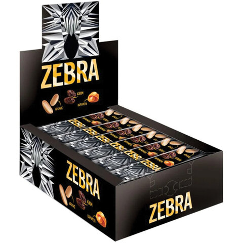 Батончик вафельный глазированный ZEBRA с изюмом и арахисом в мягкой карамели, 40 г, в шоубоксе, ЯВ25