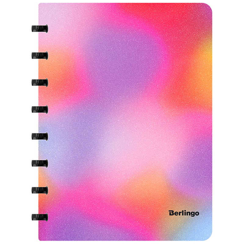 Бизнес-тетрадь А5+, 80л., Berlingo "Gradient", глиттер-эффект, клетка, на кольцах, с возм. замены блока, 80г/м2, пластик. обл. 700