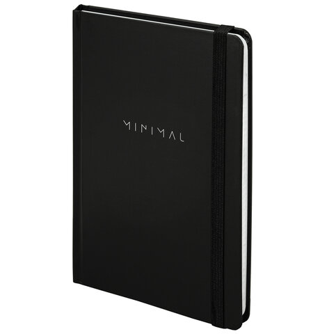 Блокнот с резинкой в клетку 96 л., А5 145х203 мм, твердая обложка, BRAUBERG, "Minimal", чёрный, 1155