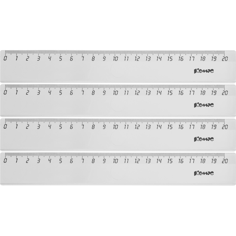 Линейка 20 см пластиковая прозрачная синяя (4 штуки в упаковке)