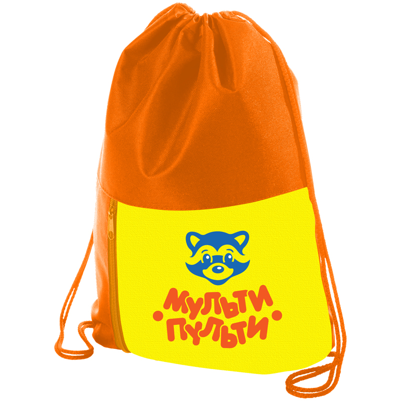Мешок для обуви 1 отделение Мульти-Пульти "Приключения Енота", 340*420мм, карман на молнии,оранжевый
