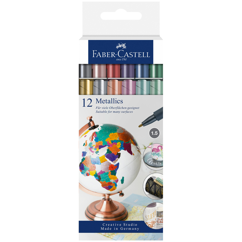 Набор маркеров для декорирования Faber-Castell "Metallics" 12цв, металлик, пулевидный, 1,5мм, европо