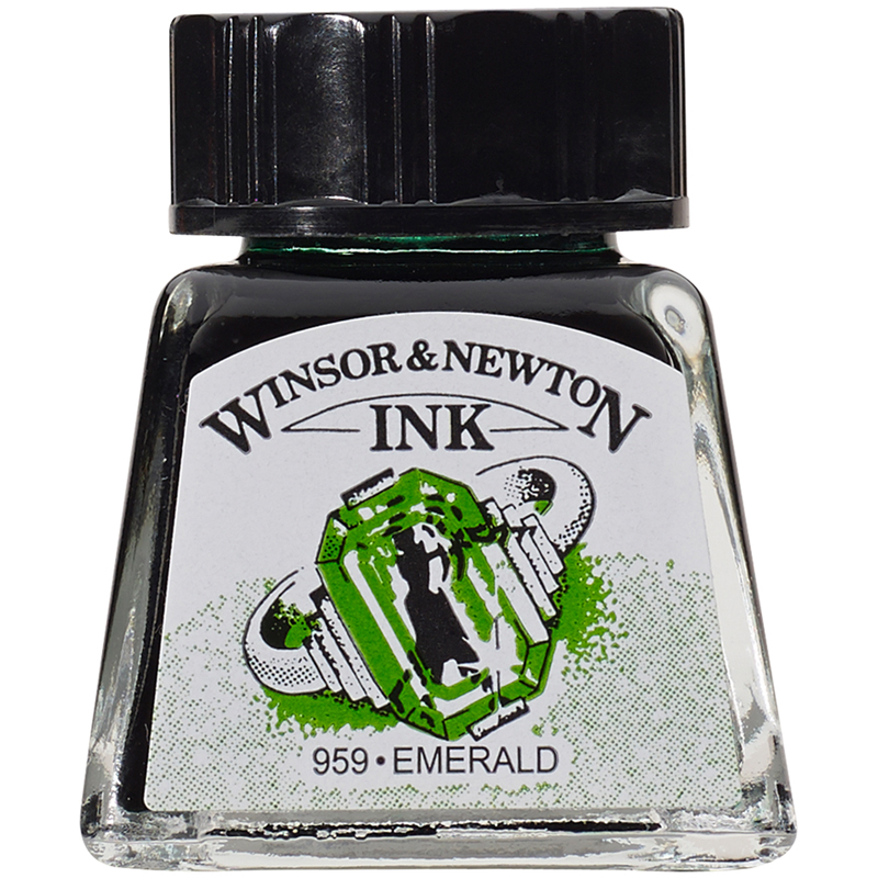 Тушь Winsor&Newton для рисования, изумрудный, стекл. флакон 14мл