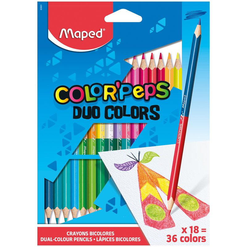 Карандаши цветные двусторонние Maped "Color Peps", 36цв., 18шт., трехгран., заточ., картон,европодв.