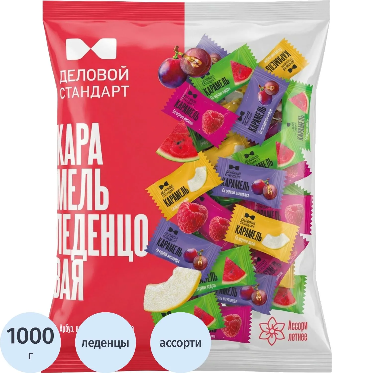 Леденцы Деловой Стандарт Ассорти летних вкусов Арбуз/Виноград/Дыня/Малина 1 кг