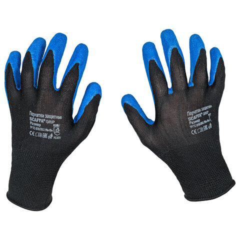 Перчатки нейлоновые SCAFFA "Grip", текстурированное латексное покрытие (облив), размер 10 (XL), 00-0