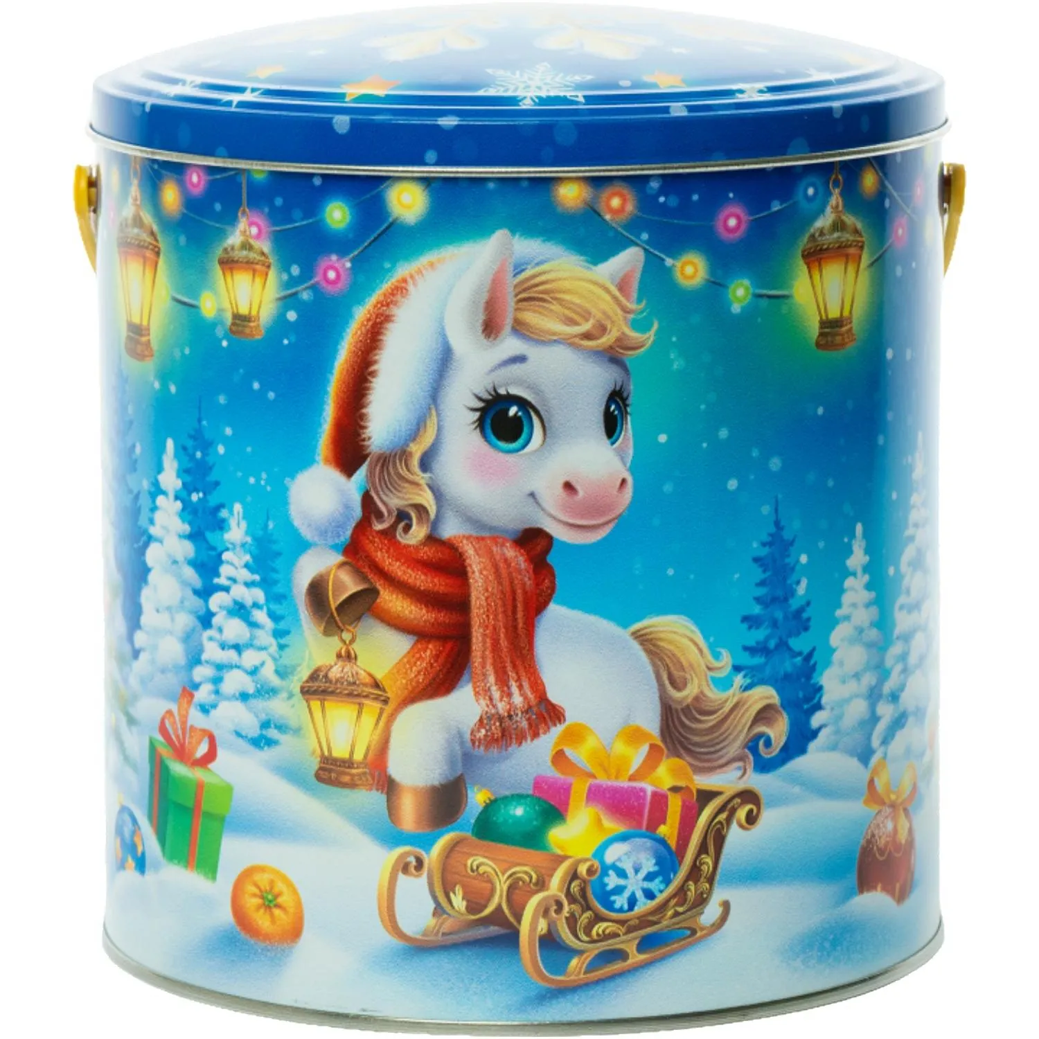 Новогодний сладкий подарок Снежный курьер Жесть 1000 грамм, K055