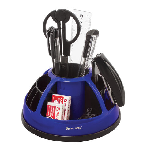 Канцелярский набор BRAUBERG "Микс", 10 предметов, вращающаяся конструкция, черно-синий, блистер