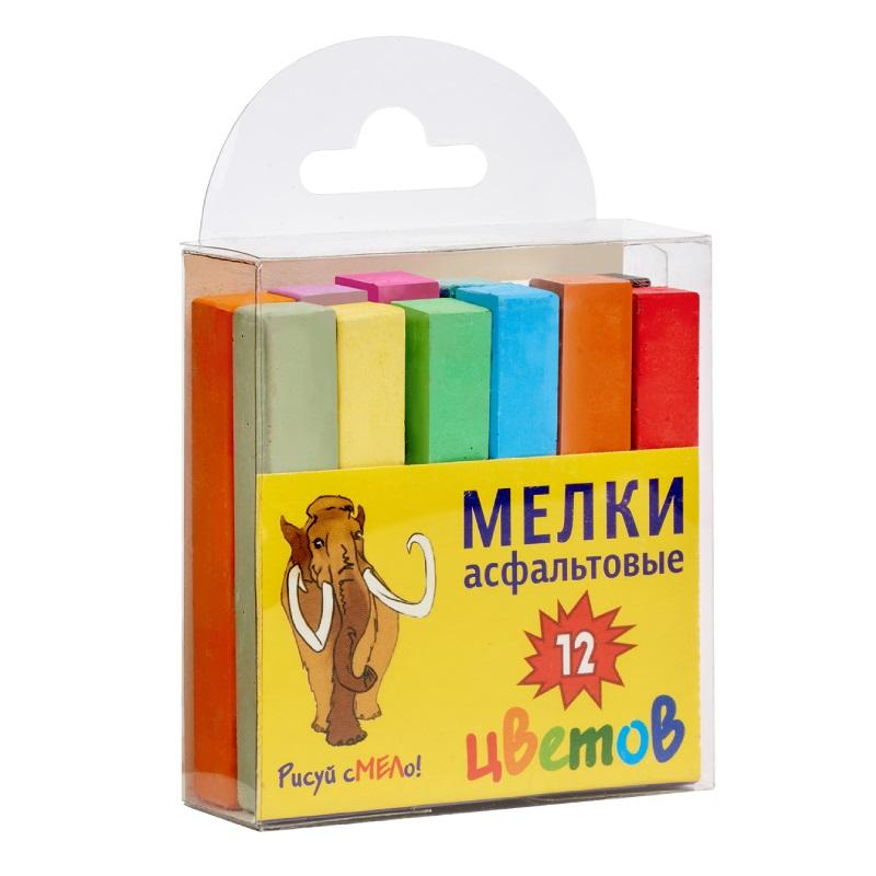 Мел цветной асфальтовый в плаcтиковой упаковке МЕЛАН, наб. 12 шт,12 цветов