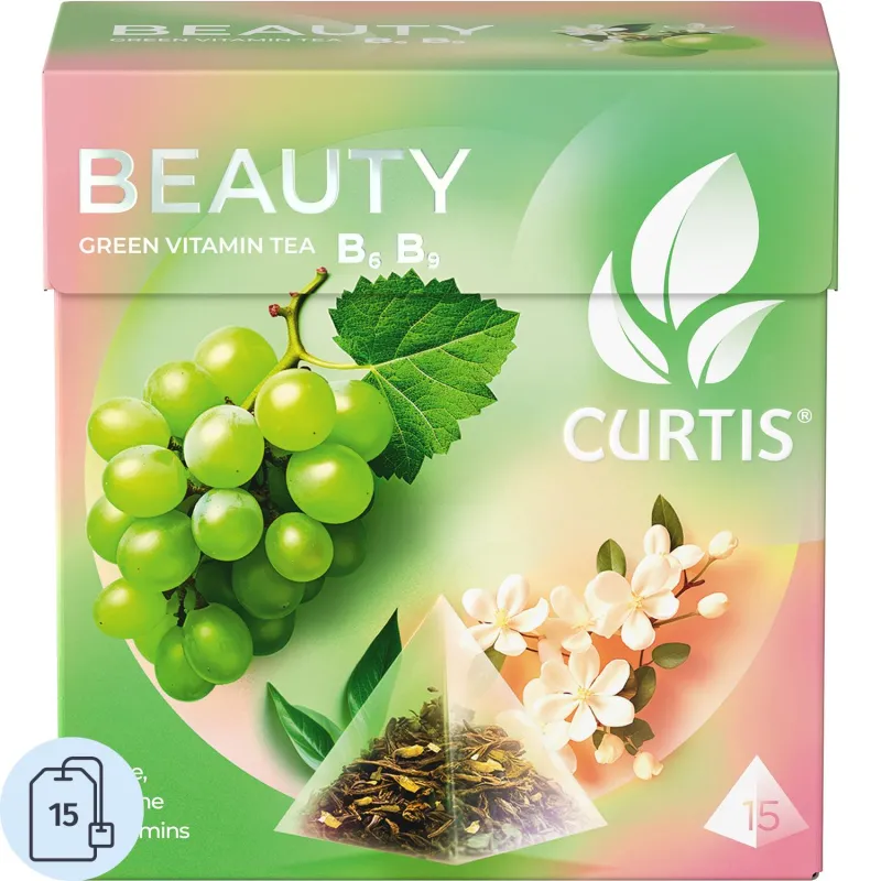 Чай Curtis Beauty зеленый с виноградом и жасмином 15 пакетиков-пирамидок