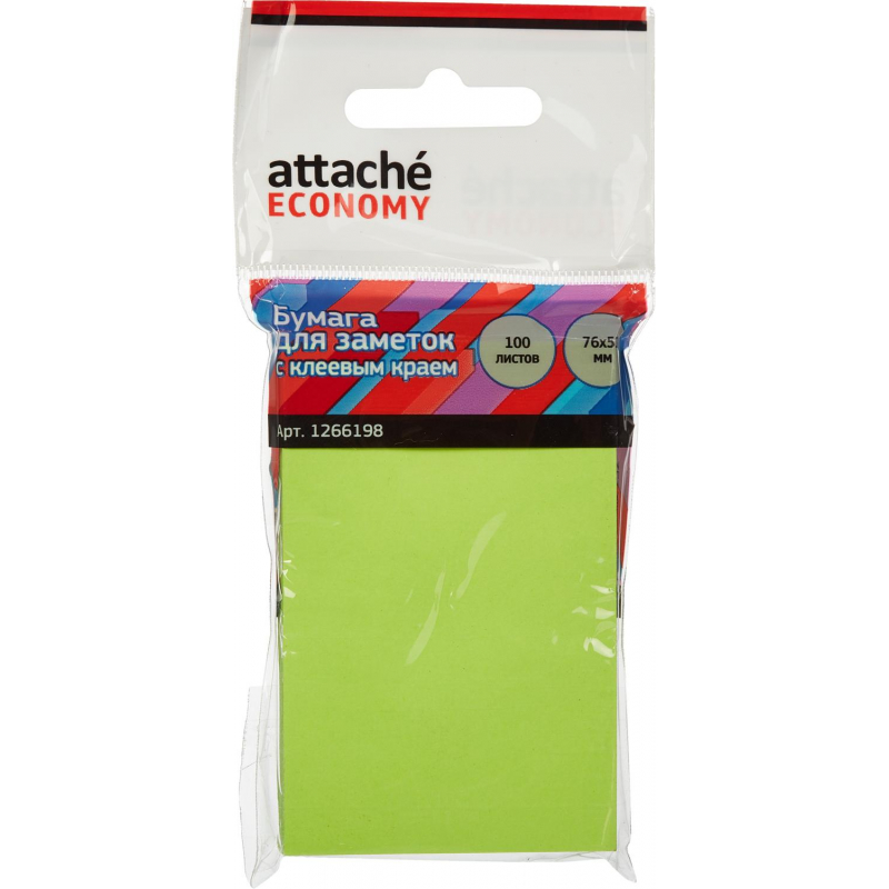 Стикеры Attache Economy с клеев.краем 76x51 мм,100 лист неоновый зеленый