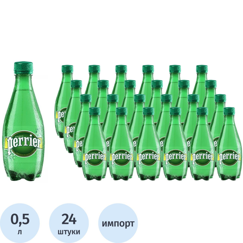 Вода минеральная Perrier прир. стол. питьевая газ., ПЭТ 0,5л