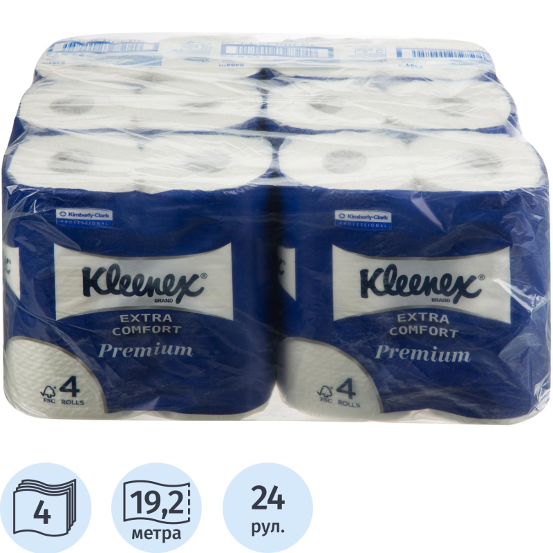 Бумага туалетная Kimberly-Clark Kleenex Premium Extra Comfort 4-слойная белая (24 рулона в упаковке)