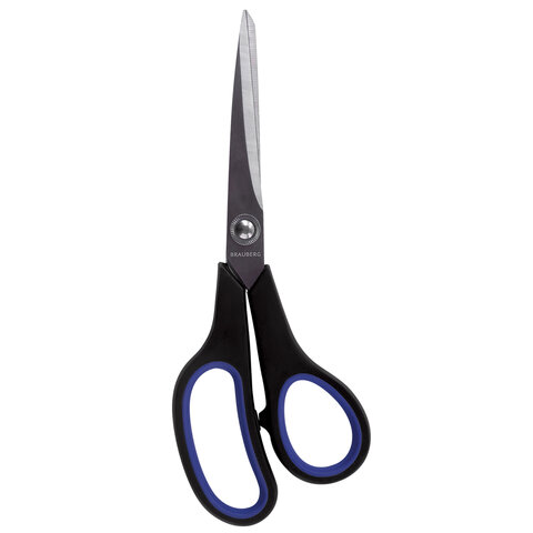 Ножницы BRAUBERG "Soft Grip", 216 мм, черно-синие, резиновые вставки, 3-х сторонняя заточка