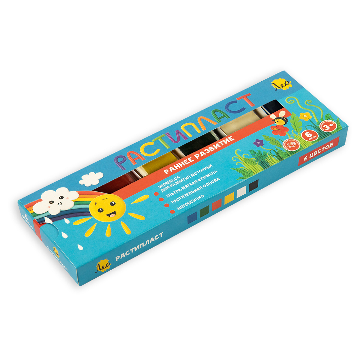 Пластилин Лео "Расти", 06 цветов, растительный, 120г, картон. упаковка Пластилин Лео "Расти", 06 цветов, растительный, 120г, картон. упаковка
