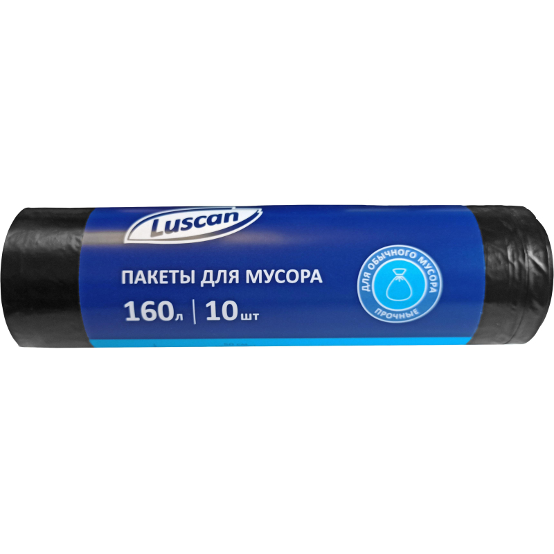 Мешки для мусора на 160 л Luscan черные (ПСД, 40 мкм, в рулоне 10 штук, 80х102 см)