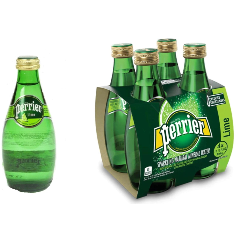 Вода минеральная Perrier б/а сильногаз.со вкусом лайма,стекло, 0,33л,4шт/уп