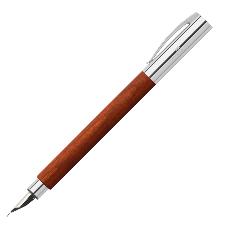 Ручка перьевая Faber-Castell "Ambition Pear Wood" синяя, М=0,75мм, красновато-коричневый деревянный корпус, подарочная карт.упак