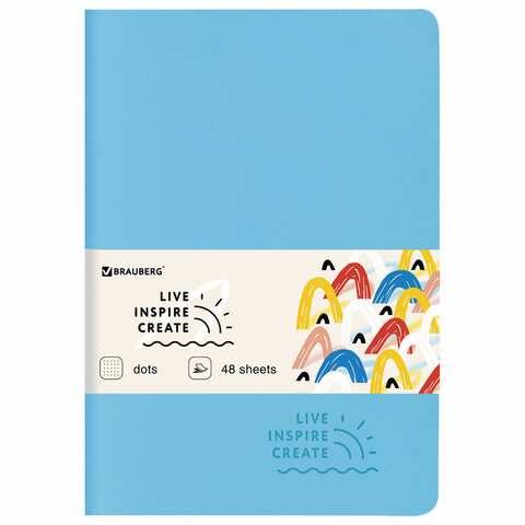 Тетрадь 48 л. в точку обложка кожзам SoftTouch, сшивка, A5 (147х210мм), ГОЛУБОЙ, BRAUBERG RAINBOW, 4