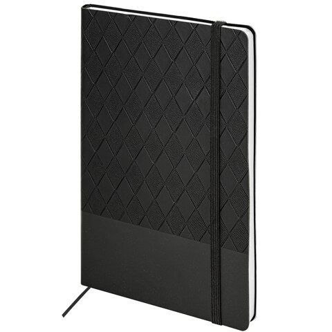 Блокнот А5 138x213 мм, BRAUBERG "Tissage", под кожу, 80 л., резинка, клетка, черный, 116601