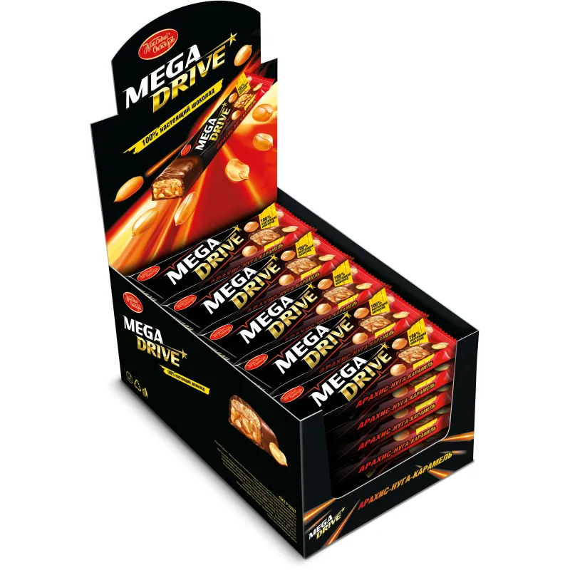 Шоколад MEGA DRIVE молочный с нач арахис нуга мягк карам 47г 20шт/уп