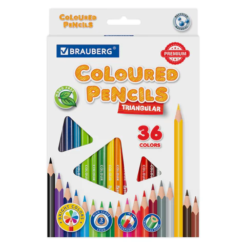 Карандаши цветные пластиковые BRAUBERG PREMIUM, 36 цветов, трехгранные, грифель мягкий 3 мм, 181664