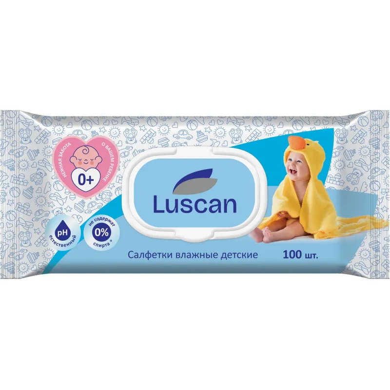 Влажные салфетки детские Luscan 100 штук в упаковке