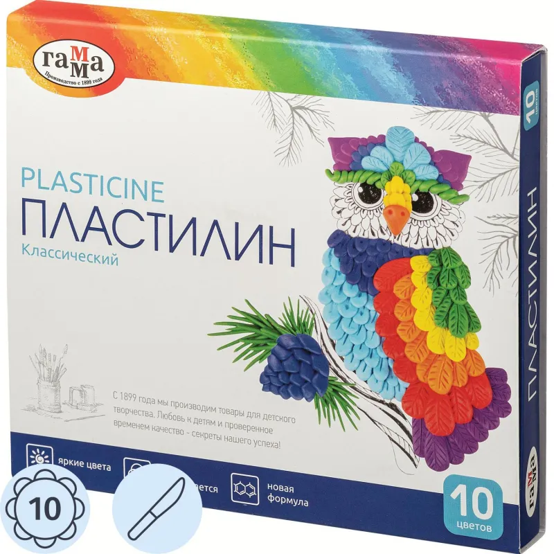 Пластилин Гамма Классический 10 цветов 200 г со стеком