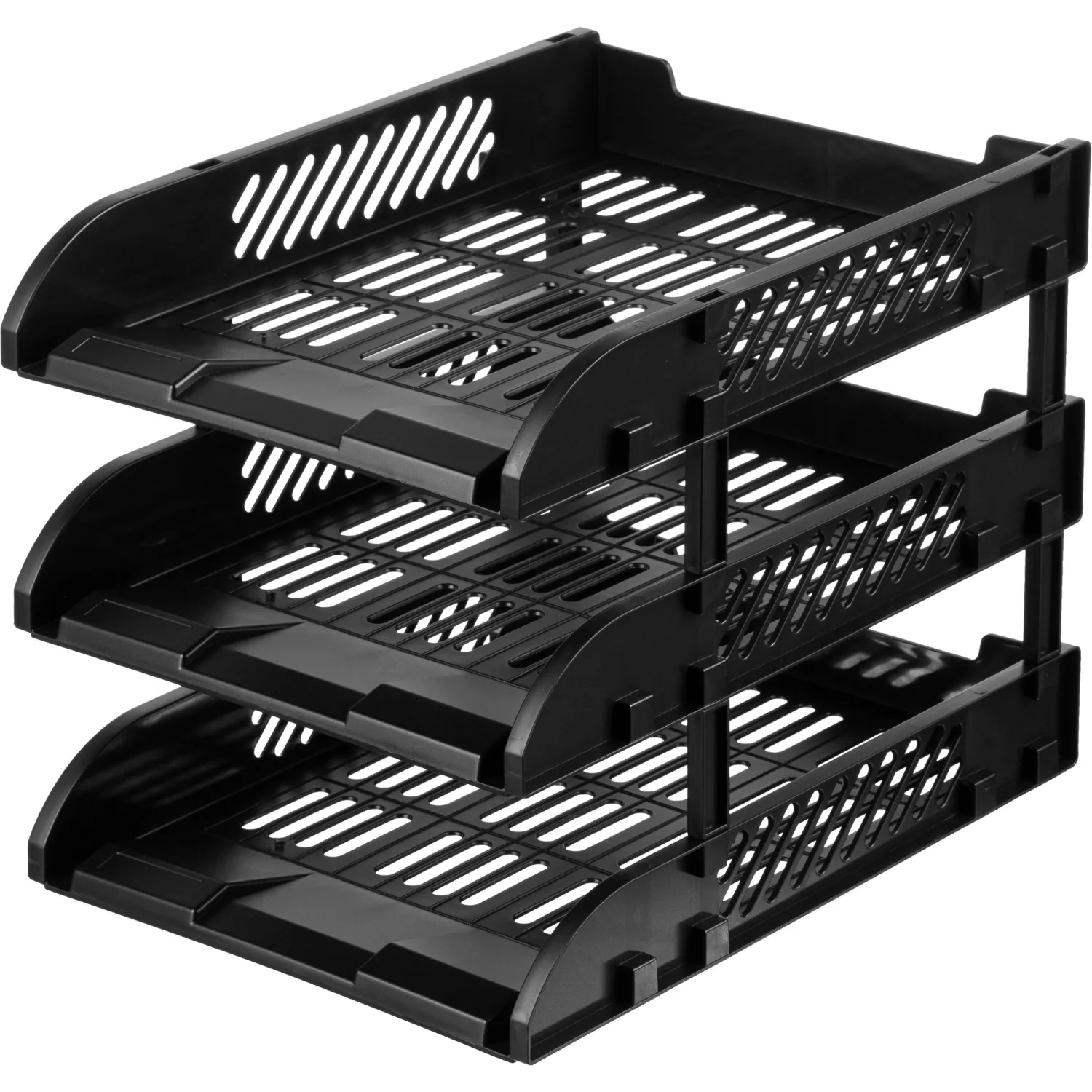 Лоток горизонтальный для бумаг Deli пластиковый черный 3 отделения (3 штуки в упаковке)