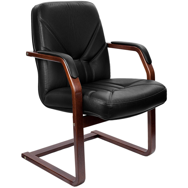 Конференц-кресло VERONA С с низ спинкой на полозьях ч.кожа+к/з/т.орех