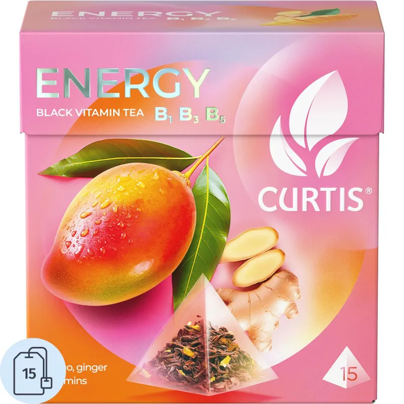 Чай Curtis Energy черный с манго и имбирем 15 пакетиков-пирамидок