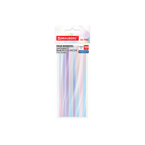 Закладки клейкие, выделители текста, BRAUBERG ULTRA PASTEL COLOR, 135х5 мм, 160 штук (8 цветов х 20 листов), 116686