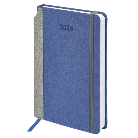 Ежедневник датированный 2026 А5 138x213 мм, BRAUBERG "Mosaic", под кожу, карман для ручки, синий, 117112