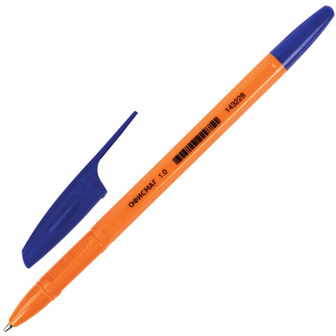 Ручка шариковая ОФИСМАГ "X-333 Orange", СИНЯЯ, корпус оранжевый, узел 1 мм, линия письма 0,5 мм, 143