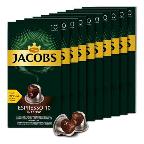 Кофе в алюминиевых капсулах JACOBS "Espresso 10 Intenso" для кофемашин Nesspresso, 10 порций, 405701