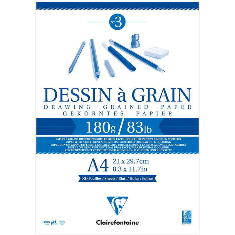 Скетчбук 30л. А4 на склейке Clairefontaine "Dessin a grain", 180г/м2, мелкозернистая