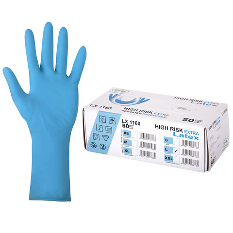 Перчатки латексные смотровые сверхпрочные SFM HIGH RISK LX 1160, Германия, 25 пар (50 шт.), XL (очен