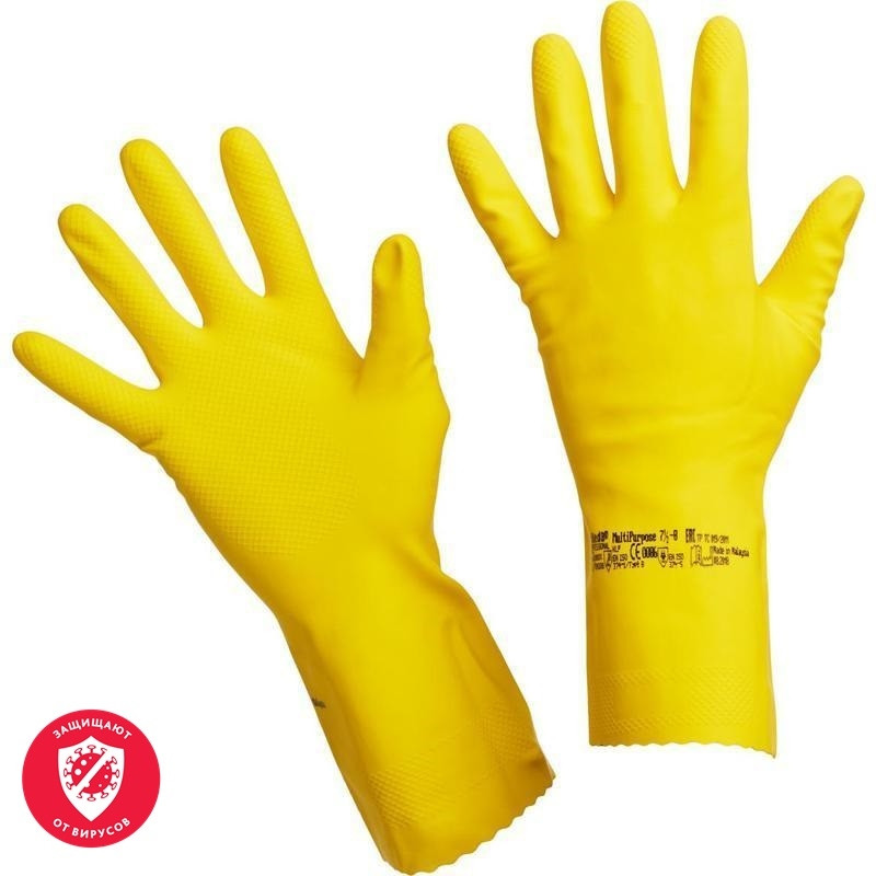 Перчатки резиновые Vileda Profes латекс хлопков.напылен желтый рM 100759,ПС