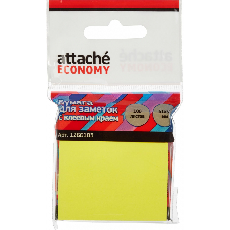 Стикеры Attache Economy с клеев.краем 51x51 мм 100 лист неоновый желтый
