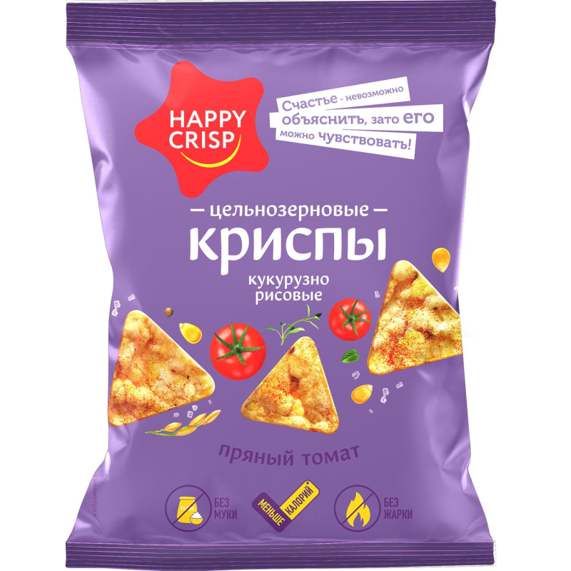 Чипсы Happy Corn цельно кукурузно рисовые,пряный томат,без жарки 50гx18ш/УП