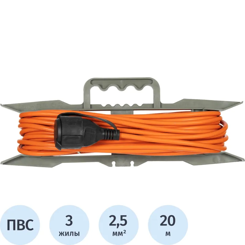 Удлинитель Topfort ПВС 3х2,5кв.мм 20м на рамке 1 гнездо, с/з,с/заг.,IP44