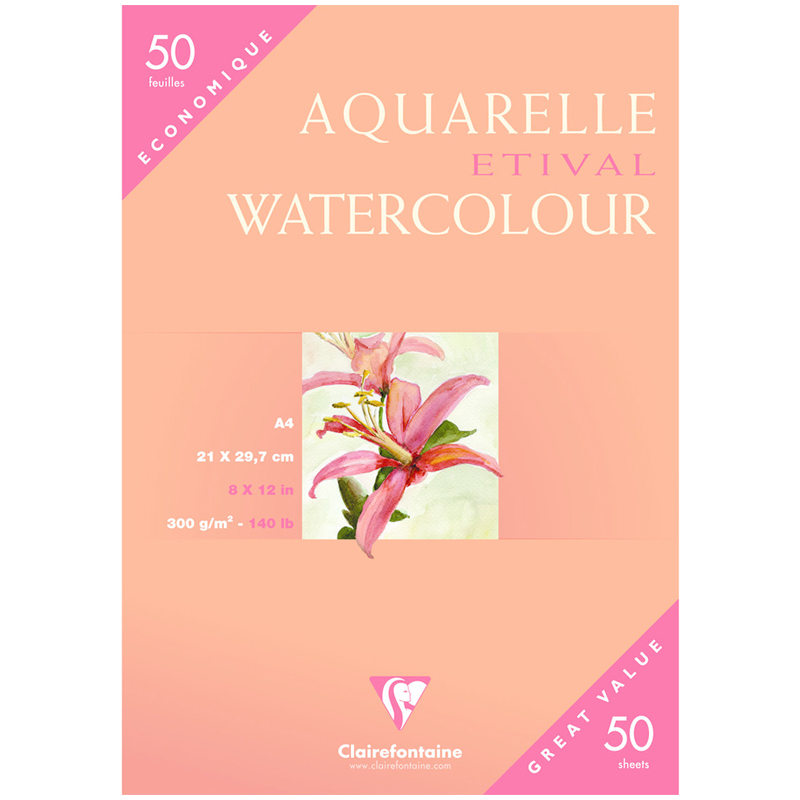 Бумага для акварели, 50л., А4, Clairefontaine "Etival color", 300г/м2, холодное прессование
